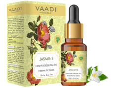 VAADI HERBALS Jasmine Essential Oil - Nourishes Dry & Damaged Hair, Improves Sleep, Uplifts Mood, Reduces Acne & Blemishes - 100% Pure Therapeutic Grade, 10 ml