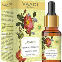 VAADI HERBALS Jasmine Essential Oil - Nourishes Dry & Damaged Hair, Improves Sleep, Uplifts Mood, Reduces Acne & Blemishes - 100% Pure Therapeutic Grade, 10 ml