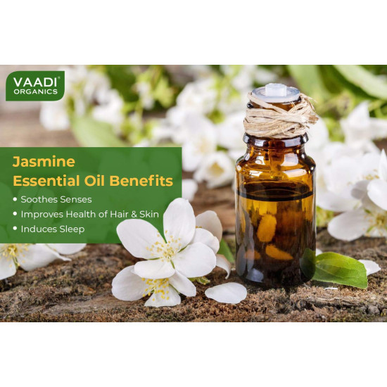 VAADI HERBALS Jasmine Essential Oil - Nourishes Dry & Damaged Hair, Improves Sleep, Uplifts Mood, Reduces Acne & Blemishes - 100% Pure Therapeutic Grade, 10 ml