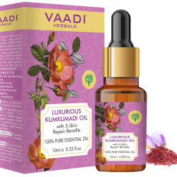 VAADI HERBALS Luxurious Kumkumadi Oil (Pure Mix Of Saffron, Sandalwood, Manjistha & Almond Oil) - Reduces Dark Circles, Pigmentation & Brightens Complexion, 10 ml