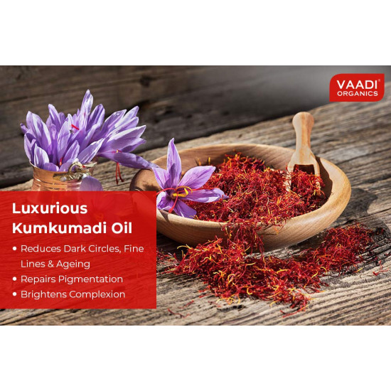 VAADI HERBALS Luxurious Kumkumadi Oil (Pure Mix Of Saffron, Sandalwood, Manjistha & Almond Oil) - Reduces Dark Circles, Pigmentation & Brightens Complexion, 10 ml