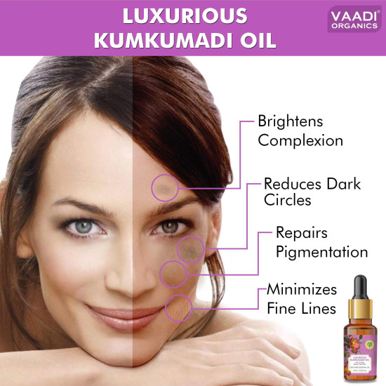 VAADI HERBALS Luxurious Kumkumadi Oil (Pure Mix Of Saffron, Sandalwood, Manjistha & Almond Oil) - Reduces Dark Circles, Pigmentation & Brightens Complexion, 10 ml