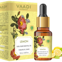 VAADI HERBALS Lemon Essential Oil - Lightens Skin, Reduces Dandruff, Uplifts Mood - 100% Pure Therapeutic Grade, 10 ml