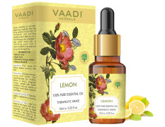 VAADI HERBALS Lemon Essential Oil - Lightens Skin, Reduces Dandruff, Uplifts Mood - 100% Pure Therapeutic Grade, 10 ml