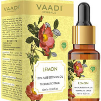 VAADI HERBALS Lemon Essential Oil - Lightens Skin, Reduces Dandruff, Uplifts Mood - 100% Pure Therapeutic Grade, 10 ml