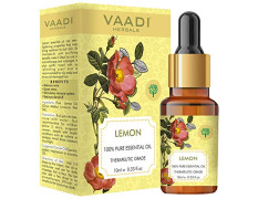 VAADI HERBALS Lemon Essential Oil - Lightens Skin, Reduces Dandruff, Uplifts Mood - 100% Pure Therapeutic Grade, 10 ml