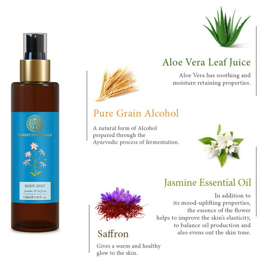 Forest Essentials Body Mist Jasmine & Saffron | Natural & Hydrating Body Spray For Men & Women | Luxury Floral Fragrance | 130 ml