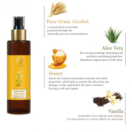 Forest Essentials Body Mist Honey & Vanilla | Natural & Hydrating Body Spray For Men & Women | Luxury Floral and Oriental Fragrance | 130 ml