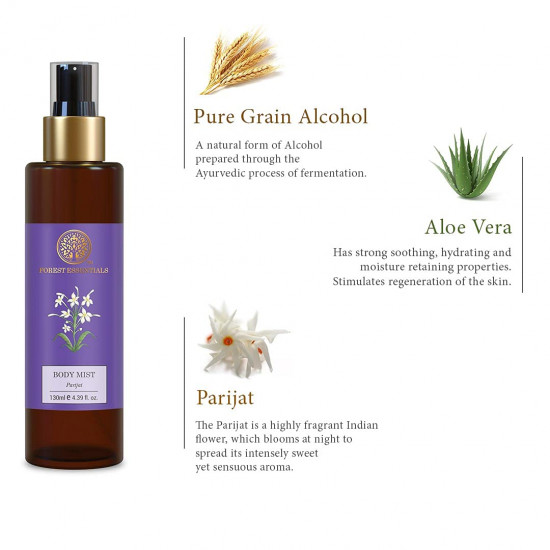 Forest Essentials Body Mist Parijat | Natural & Hydrating Body Spray For Men & Women | Luxury Deep Floral Fragrance | 130 ml
