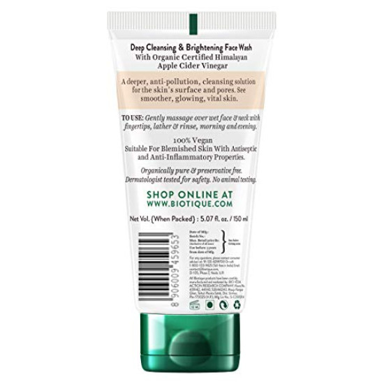 Biotique Apple Cider Vinegar Deep Cleansing Face Wash for All Skin Types, 150ml | Deep Cleansing & E Biotique Apple Cider Vinegar Deep Cleansing Face Wash for All Skin Types, 150ml | Deep Cleansing & E