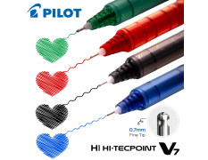 Pilot Hi-Tecpoint V7 0.7mm Fine Point Pure Liquid Ink Roller Ball Pen | Blue Ink, Pack Of 5