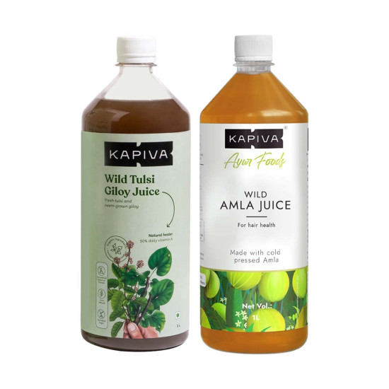 Kapiva Wild Tulsi Giloy 1L + Kapiva Wild Amla Juice 1L | Boosts Immunity and Digestion | Natural Juice Pack | Immunity Boosters for Adults | No Added Sugar