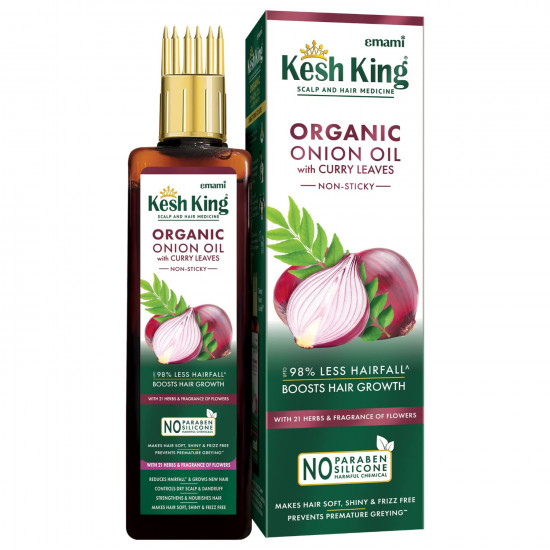 Kesh King Organic Onion Oil With Curry Leaves Reduces Hair Fall Upto 98% and Boosts Hair Growth | Non-Sticky Formula | Fragrance of Flowers | Goodness of Onion, Curry Leaves, Amla & Bhringraj - 100ml