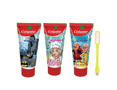 Colgate Kids Toothpaste Batman + Barbie + Motu Patlu Anticavity Toothpaste For Kids - 80g + 80g + 80g (Bubble Fruit Flavour) (Free USB LED)