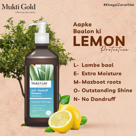 Axiom Mukti Gold Anti-Dandruff Shampoo 400Ml With Aloe Vera | Hydrates & Restores Shine | Controls Dandruff | Made With 100% Herbal Extracts | Ph Balanced Axiom Mukti Gold Anti-Dandruff Shampoo 400Ml With Aloe Vera | Hydrates & Restores Shine | Controls Dandruff | Made With 100% Herbal Extracts | Ph Balanced