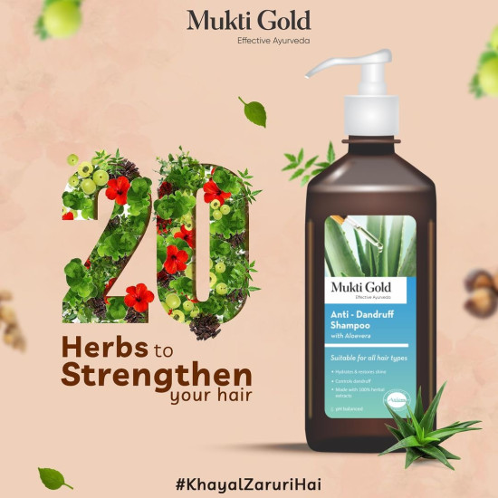Axiom Mukti Gold Anti-Dandruff Shampoo 400Ml With Aloe Vera | Hydrates & Restores Shine | Controls Dandruff | Made With 100% Herbal Extracts | Ph Balanced Axiom Mukti Gold Anti-Dandruff Shampoo 400Ml With Aloe Vera | Hydrates & Restores Shine | Controls Dandruff | Made With 100% Herbal Extracts | Ph Balanced