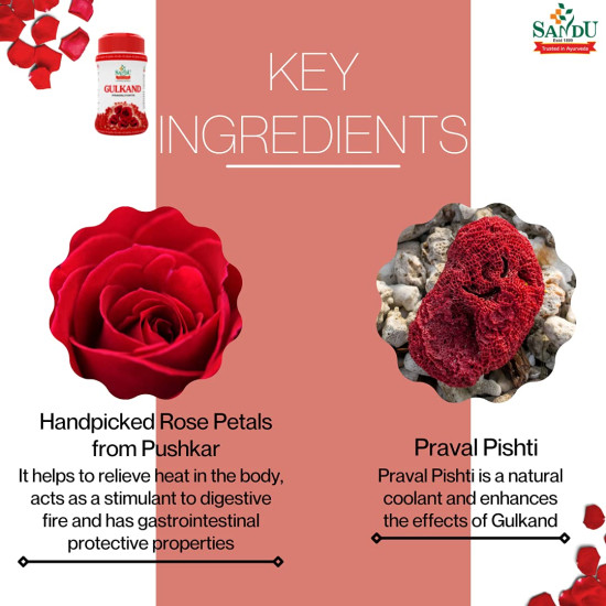 Sandu Gulkand (Pravalyukta) | Made Using Organic Hand-Picked Rose Petals | Excellent Coolant (400 g)
