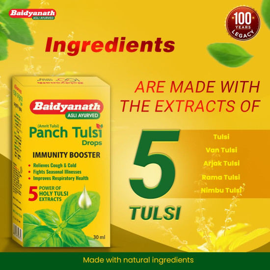 Baidyanath Panch Tulsi Drops - 30 ml | Ayurvedic Immunity Booster with Goodness of Five Types of Tulsi