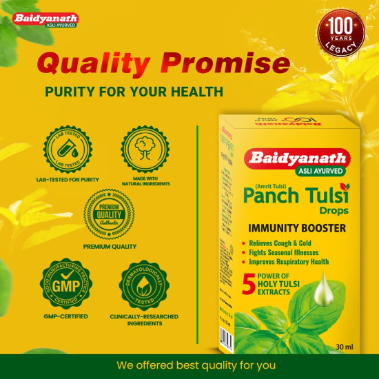 Baidyanath Panch Tulsi Drops - 30 ml | Ayurvedic Immunity Booster with Goodness of Five Types of Tulsi