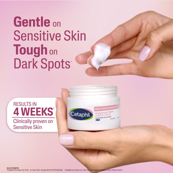 Cetaphil Brightening Night Comfort Cream - 50 g| For Dark Spots, Uneven Skin Tone| Hyaluronic Acid & Niacinamide| Fragrance Free| Dermatologist Recommended