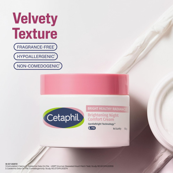 Cetaphil Brightening Night Comfort Cream - 50 g| For Dark Spots, Uneven Skin Tone| Hyaluronic Acid & Niacinamide| Fragrance Free| Dermatologist Recommended