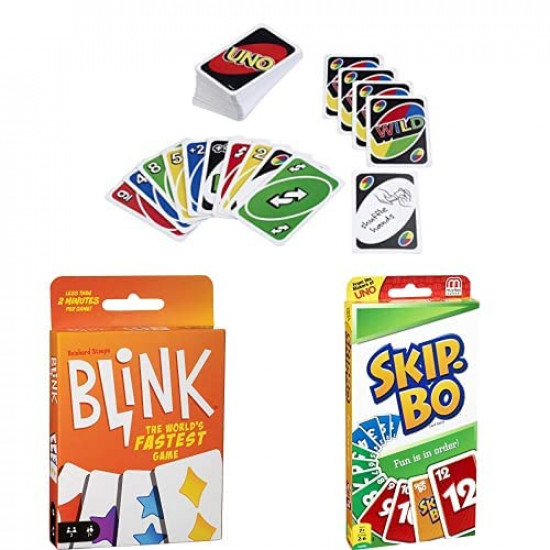 Mattel Uno Playing Card Game Reinhards Staupe's Blink The World's Fastest Card Game, Multi Color Skip Bo Card Game for Adult