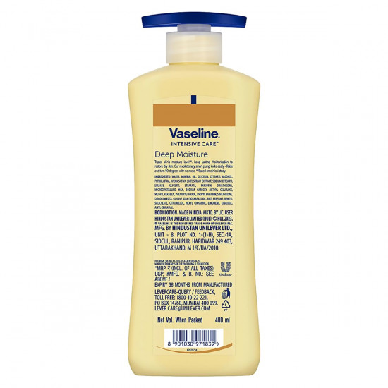 Vaseline Intensive Care, Deep Moisture Nourishing Body Lotion, 400ml, for Radiant, Glowing Skin, with Glycerin, Non-Sticky, Fast Absorbing, Daily Moisturizer for Dry, Rough Skin, For Men & Women