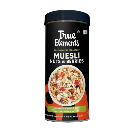 True Elements Crunchy Nuts & Berries Muesli 400g - 100% Wholegrain Cereal | Nutrients-rich | High Fibre Breakfast | Breakfast delight