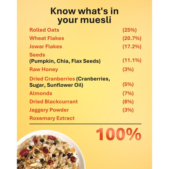 True Elements Crunchy Nuts & Berries Muesli 400g - 100% Wholegrain Cereal | Nutrients-rich | High Fibre Breakfast | Breakfast delight