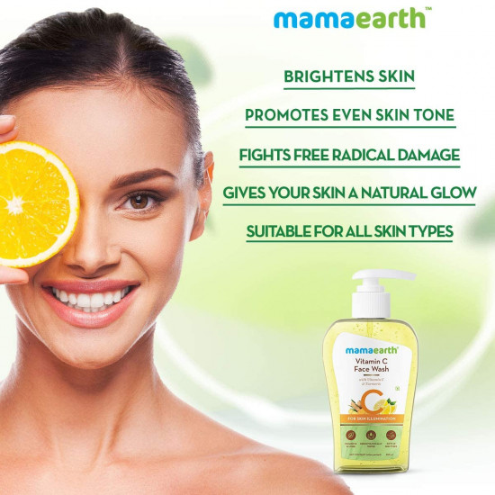 Mamaearth Vitamin C Face Wash for Women & Men 250ml- Toxin-Free & Oil-Free Face Wash for Acne-Prone, Dry & Oily Skin - Illuminates Skin