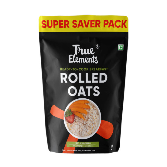 True Elements Rolled Oats 4kg - Protein Oats | 100% Wholegrain | Rolled Oats for Breakfast | High Fibre Cereals | Gluten Free | Oats for Weight Management True Elements Rolled Oats 4kg - Protein Oats | 100% Wholegrain | Rolled Oats for Breakfast | High Fibre Cereals | Gluten Free | Oats for Weight Management