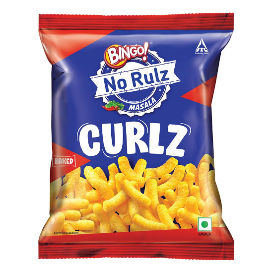 Bingo! No Rulz Masala Curlz, 80g, Masala Flavoured Super Light & Super Tasty Baked Puffs