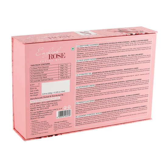 NutriGlow Natural’s English Rose Facial Kit with Natural Rose Extracts for Radiant & Glowing Skin, (250g+10ml)