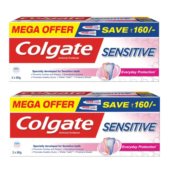 Colgate  Sensitive Everyday Protection Toothpaste,320G,2 Pack Of 160G Twin Pack (80Gx4), Specifically Developed  For Sensitive Teeth&Healthy Gums, Colgate Toothpaste For Prevention Of Cavities&Plaque