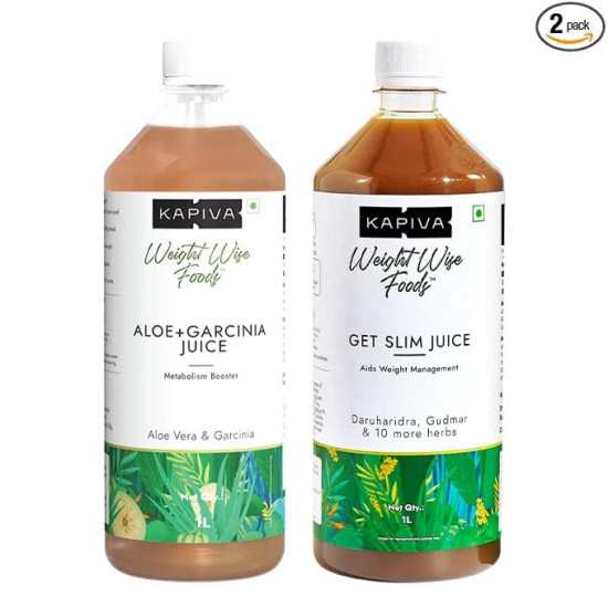 Kapiva Get Slim Juice + Aloe Vera and Garcinia Juice | Cold-pressed Combo for Better Metabolism and Healthy Weight Management (1L each)
