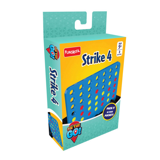 Funskool Games - Travel Strike 4, Classic Board Game, Get 4 in a Row, Disc Dropping Game, Portable Classic Travel Games, 2 Players, 6 & Above