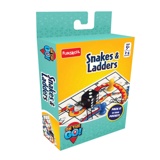 Funskool Games - Travel Snakes & Ladders, The Classic Children Board Game, Portable Classic Travel Games, Kids & Family, 2-4 Players, 4 & Above