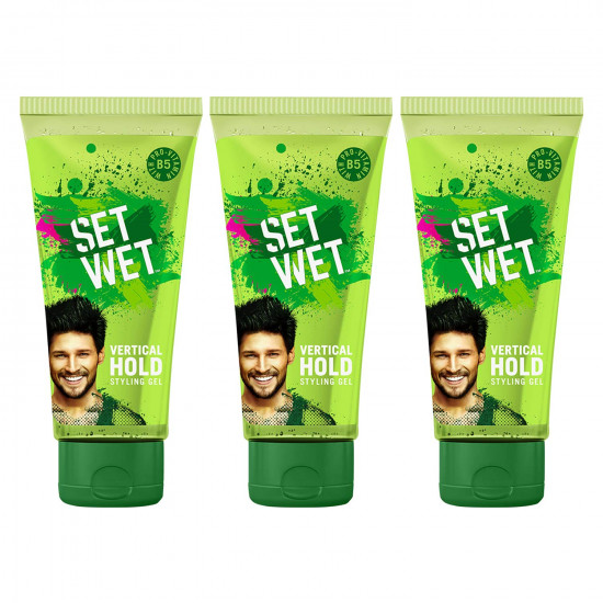 Set Wet Hair Gel For Men, Vertical Hold, Strong Hold, Tube, 100 ml (Pack of 3)