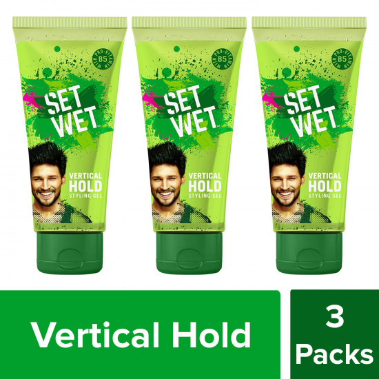 Set Wet Hair Gel For Men, Vertical Hold, Strong Hold, Tube, 100 ml (Pack of 3)
