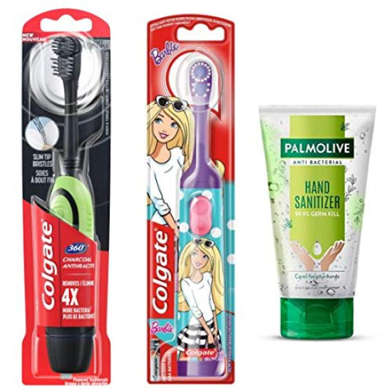 Colgate 360 Charcoal Battery Power Toothbrush, Pc | Colgate Kids Barbie Electric Battery Toothbrush, Pc (Daughter and Mother) (Combo)