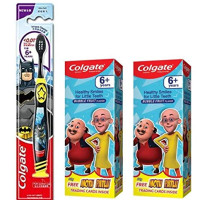 Colgate Kid's Batman Anti cavity extra Soft with Tongue Cleaner Toothbrush - 1 pc | Motu Patlu Anticavity Toothpaste for Kids - 80g + 80g (Bubble Fruit Flavor)