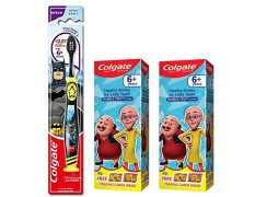 Colgate Kid's Batman Anti cavity extra Soft with Tongue Cleaner Toothbrush - 1 pc | Motu Patlu Anticavity Toothpaste for Kids - 80g + 80g (Bubble Fruit Flavor)