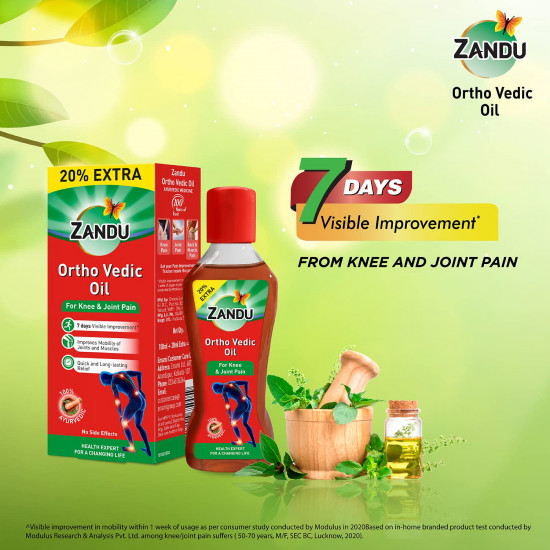 Zandu Ortho Vedic Oil - 60ml | Ayurvedic Oil for Relief from Knee and Joint Pain,Muscle Pain, Osteoarthritis Visible Improvement in 7 days