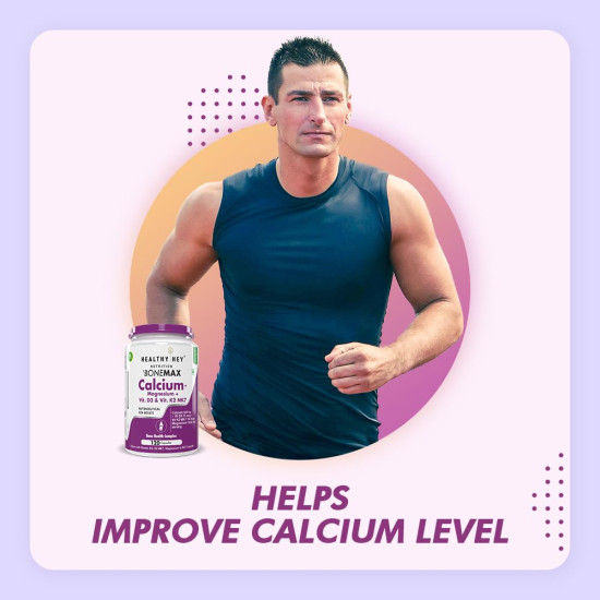 HealthyHey Nutrition Calcium And Vitamin D3 Capsules | Calcium Capsules For Women & Men | Calcium Magnesium Supplements with Vitamin D3 + K2 MK7 - Bone Health & Joint Support (120 Capsules | 100% Veg)