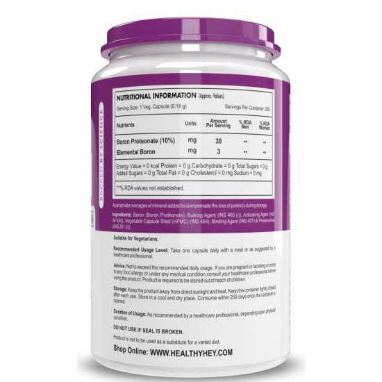 HealthyHey Nutrition Boron Advanced Chelated - 250 Veggie Capsules - Gluten Free, Non-GMO