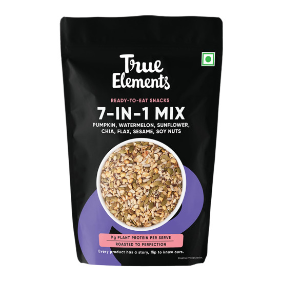 True Elements 7 in 1 Super Seeds & Nut Mix 125g - Pumpkin, Watermelon, Sunflower, Flax, Sesame, Chia Seeds & Soynuts | Mixed Seeds for Eating | Roasted Nuts | Healthy Snacks