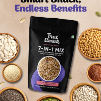 True Elements 7 in 1 Super Seeds & Nut Mix 125g - Pumpkin, Watermelon, Sunflower, Flax, Sesame, Chia Seeds & Soynuts | Mixed Seeds for Eating | Roasted Nuts | Healthy Snacks