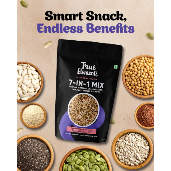 True Elements 7 in 1 Super Seeds & Nut Mix 125g - Pumpkin, Watermelon, Sunflower, Flax, Sesame, Chia Seeds & Soynuts | Mixed Seeds for Eating | Roasted Nuts | Healthy Snacks