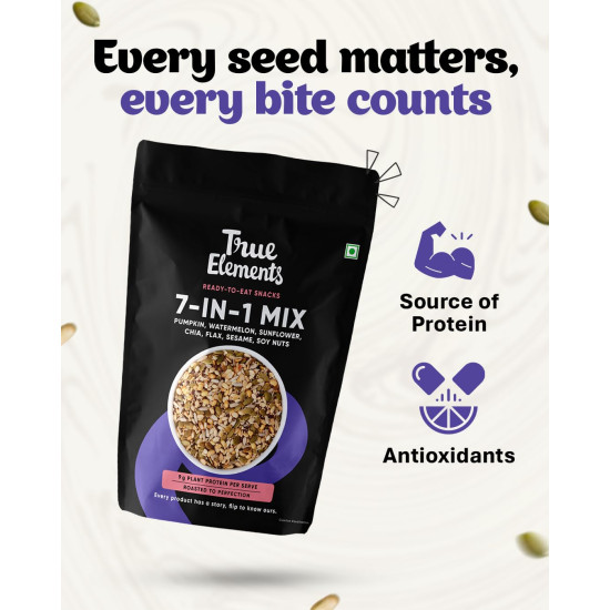 True Elements 7 in 1 Super Seeds & Nut Mix 125g - Pumpkin, Watermelon, Sunflower, Flax, Sesame, Chia Seeds & Soynuts | Mixed Seeds for Eating | Roasted Nuts | Healthy Snacks