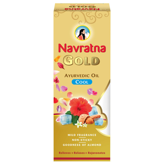 Navratna Gold Ayurvedic Oil |Non Sticky and Non Greasy |Mild Fragrance| Goodness of Almonds and 9 Ayurvedic Herbs |Relieves Body Aches, Sleeplessness, Headache and Fatigue, 200ml